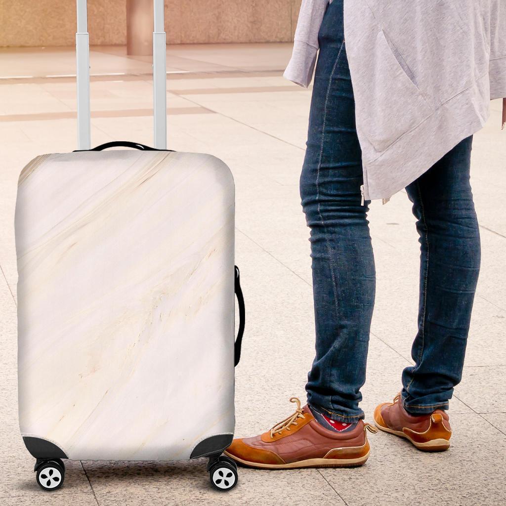 White Brown Smooth Marble Print Luggage Cover GearFrost