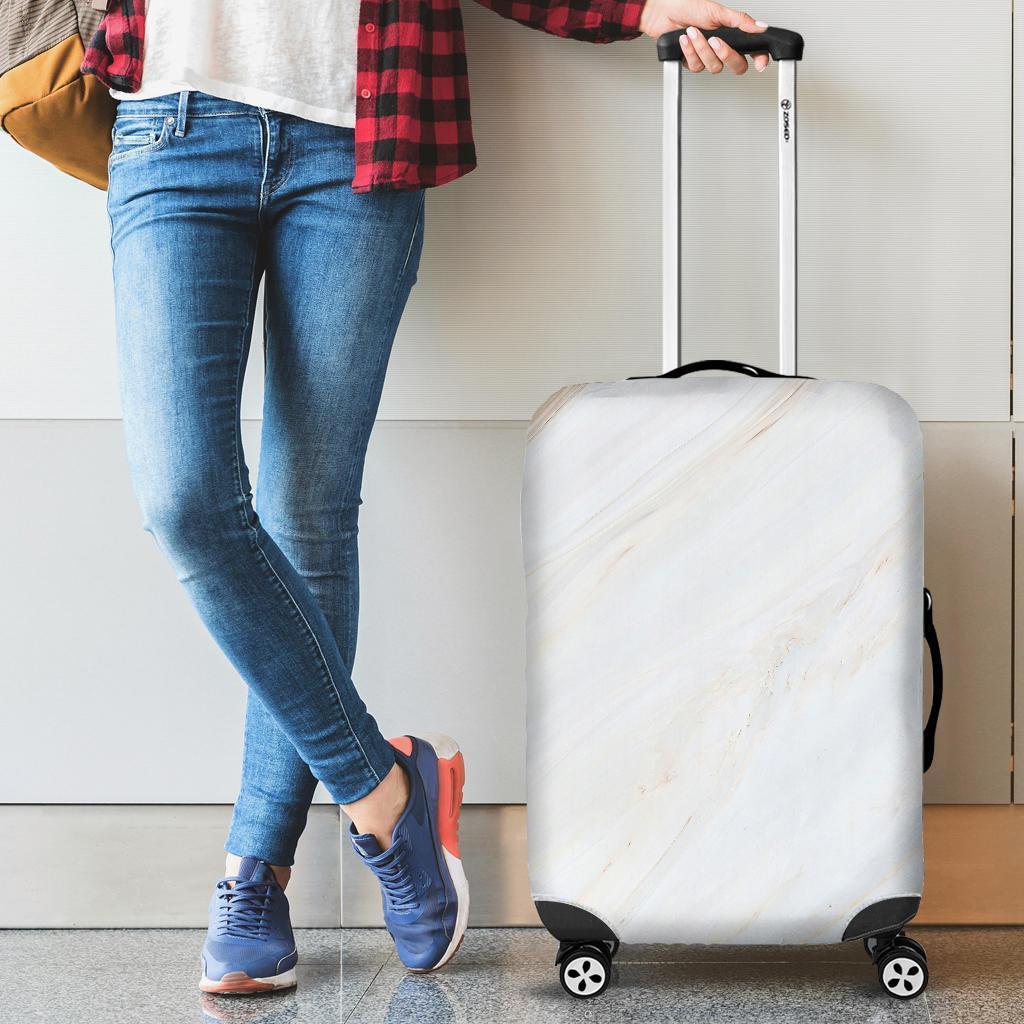 White Brown Smooth Marble Print Luggage Cover GearFrost