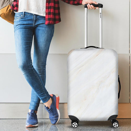 White Brown Smooth Marble Print Luggage Cover GearFrost