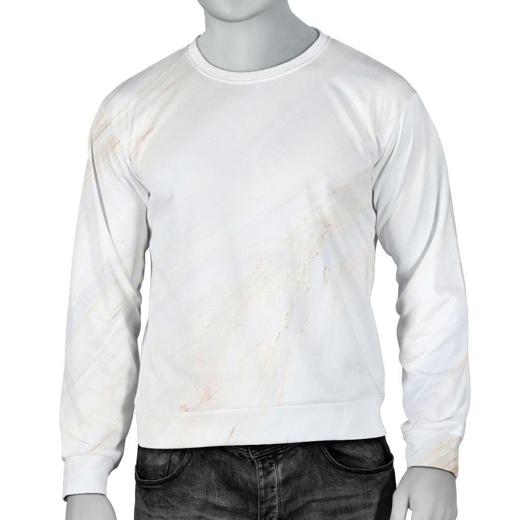 White Brown Smooth Marble Print Men's Crewneck Sweatshirt GearFrost
