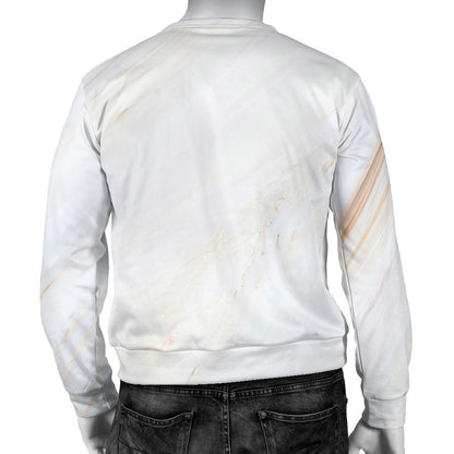 White Brown Smooth Marble Print Men's Crewneck Sweatshirt GearFrost