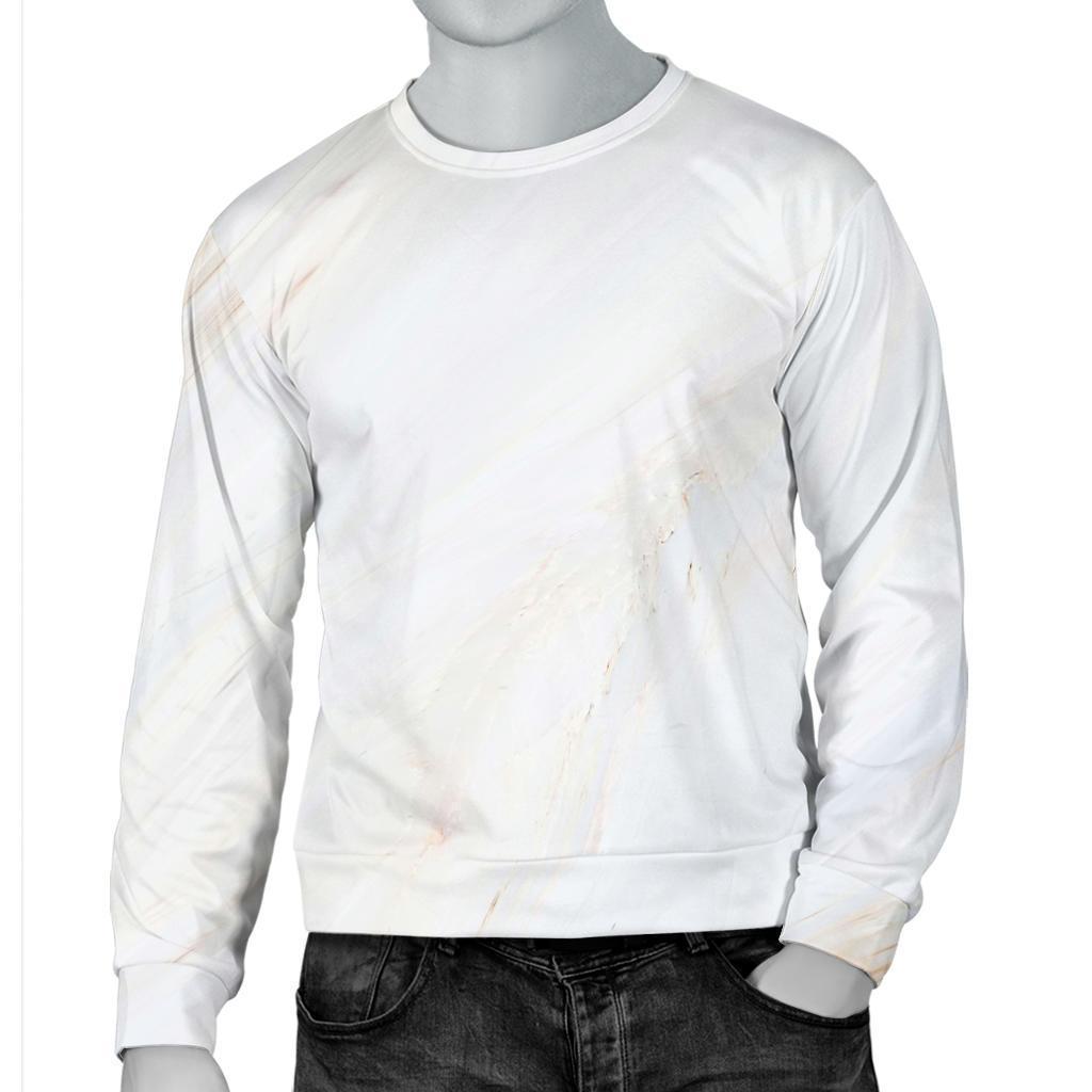 White Brown Smooth Marble Print Men's Crewneck Sweatshirt GearFrost