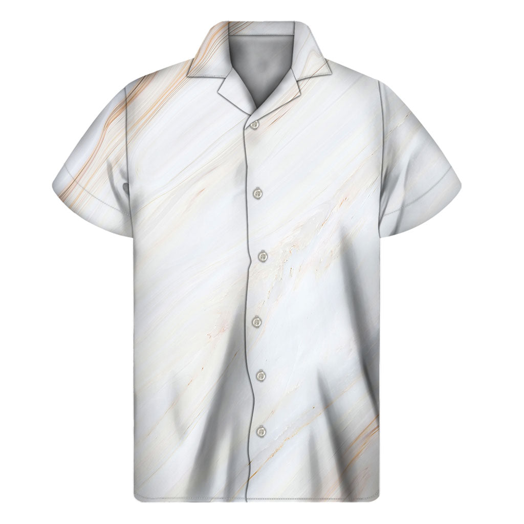 White Brown Smooth Marble Print Men's Short Sleeve Shirt