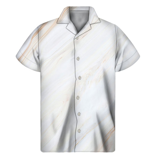 White Brown Smooth Marble Print Men's Short Sleeve Shirt
