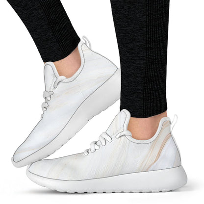 White Brown Smooth Marble Print Mesh Knit Shoes GearFrost