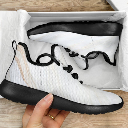 White Brown Smooth Marble Print Mesh Knit Shoes GearFrost