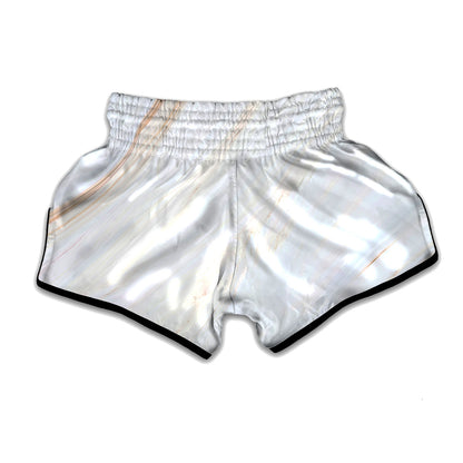White Brown Smooth Marble Print Muay Thai Boxing Shorts
