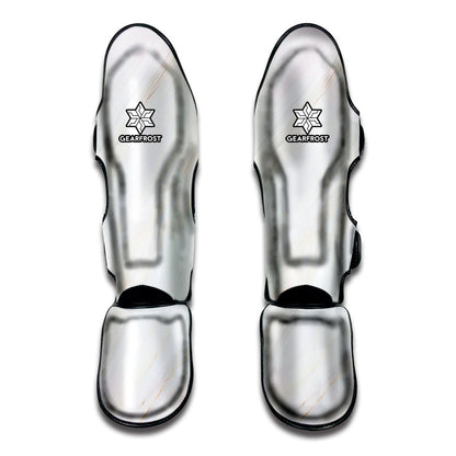 White Brown Smooth Marble Print Muay Thai Shin Guard