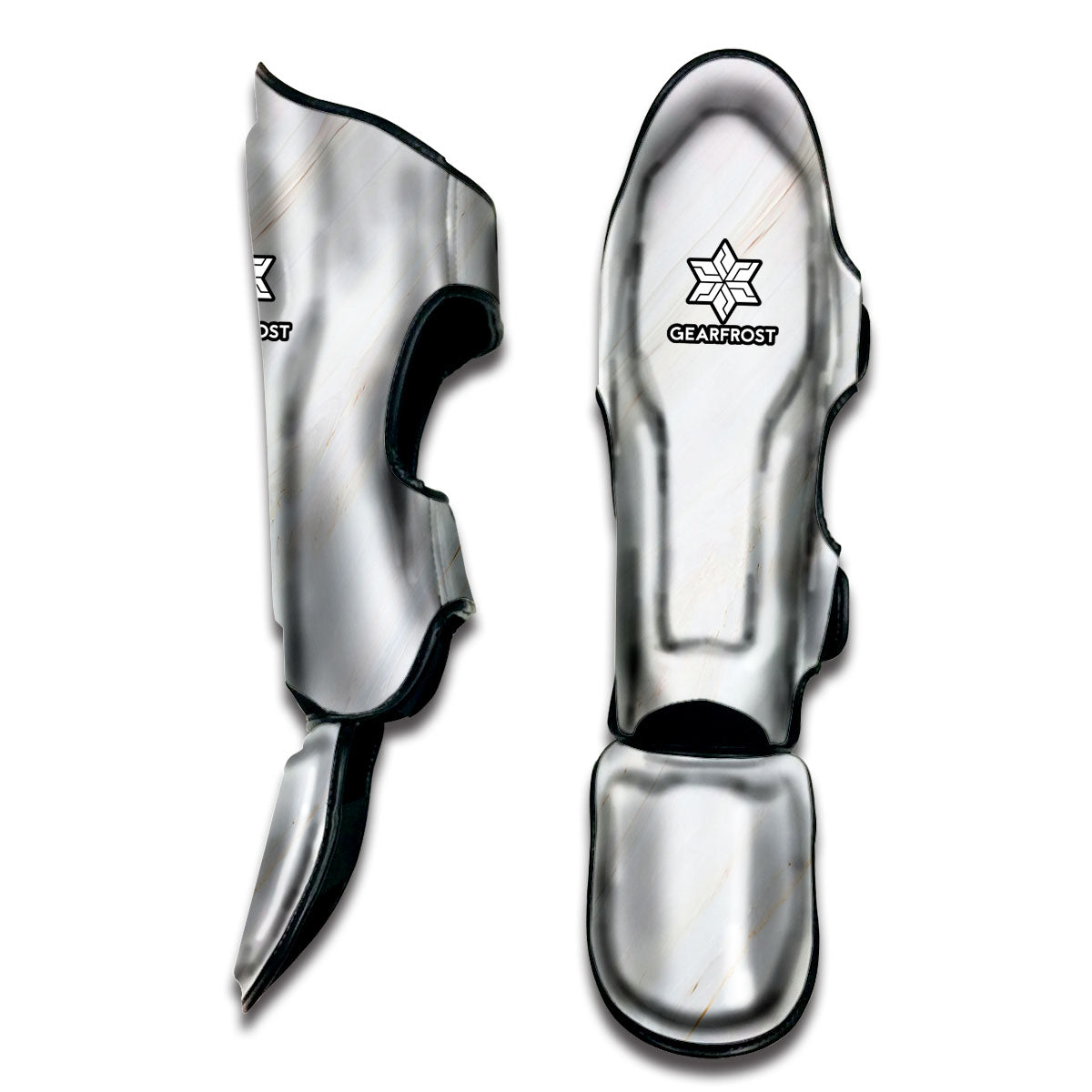 White Brown Smooth Marble Print Muay Thai Shin Guard