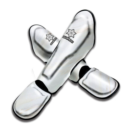 White Brown Smooth Marble Print Muay Thai Shin Guard