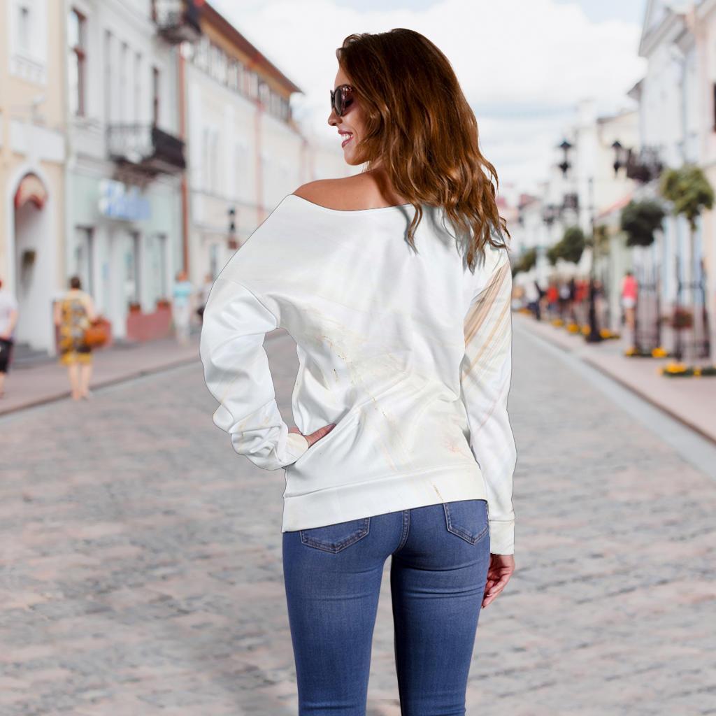 White Brown Smooth Marble Print Off Shoulder Sweatshirt GearFrost