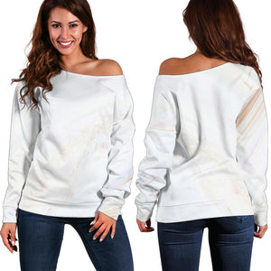 White Brown Smooth Marble Print Off Shoulder Sweatshirt GearFrost