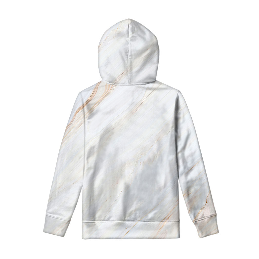 White Brown Smooth Marble Print Pullover Hoodie