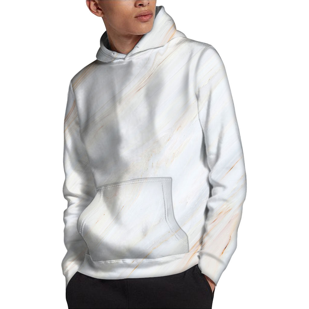 White Brown Smooth Marble Print Pullover Hoodie