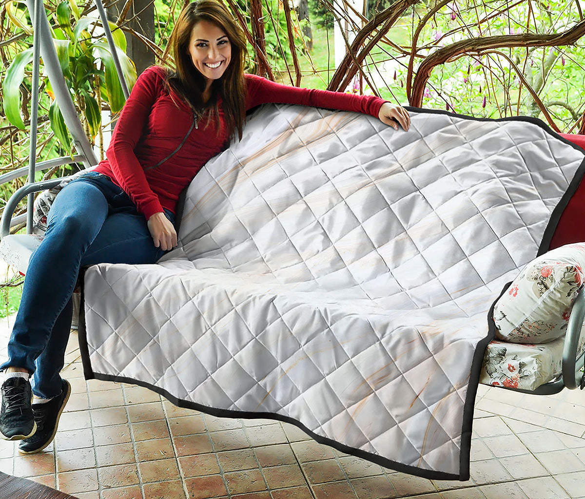 White Brown Smooth Marble Print Quilt