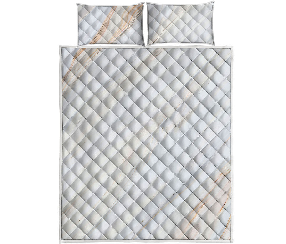 White Brown Smooth Marble Print Quilt Bed Set