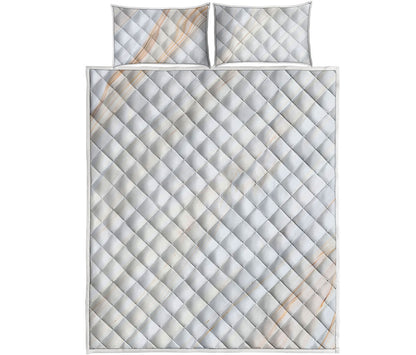 White Brown Smooth Marble Print Quilt Bed Set