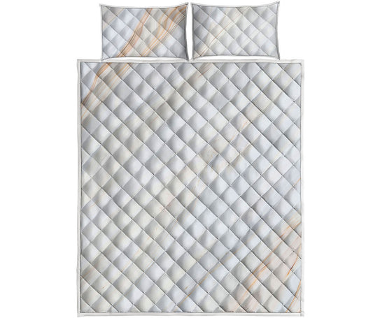 White Brown Smooth Marble Print Quilt Bed Set