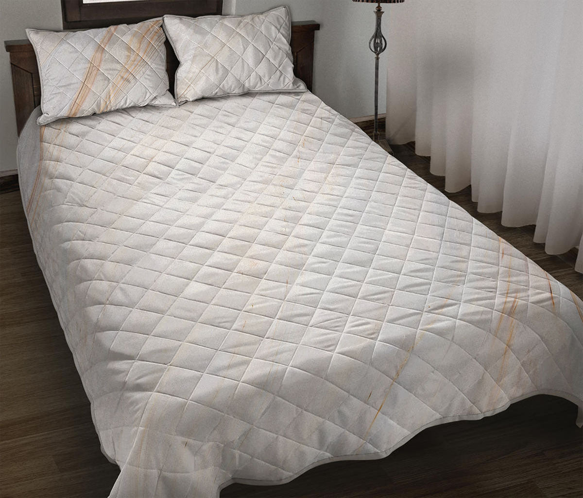 White Brown Smooth Marble Print Quilt Bed Set