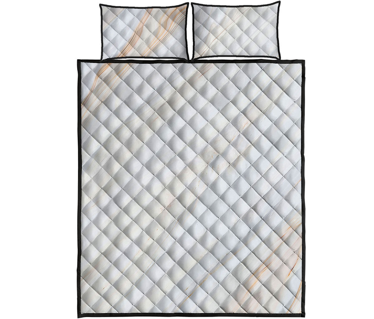 White Brown Smooth Marble Print Quilt Bed Set