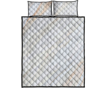 White Brown Smooth Marble Print Quilt Bed Set