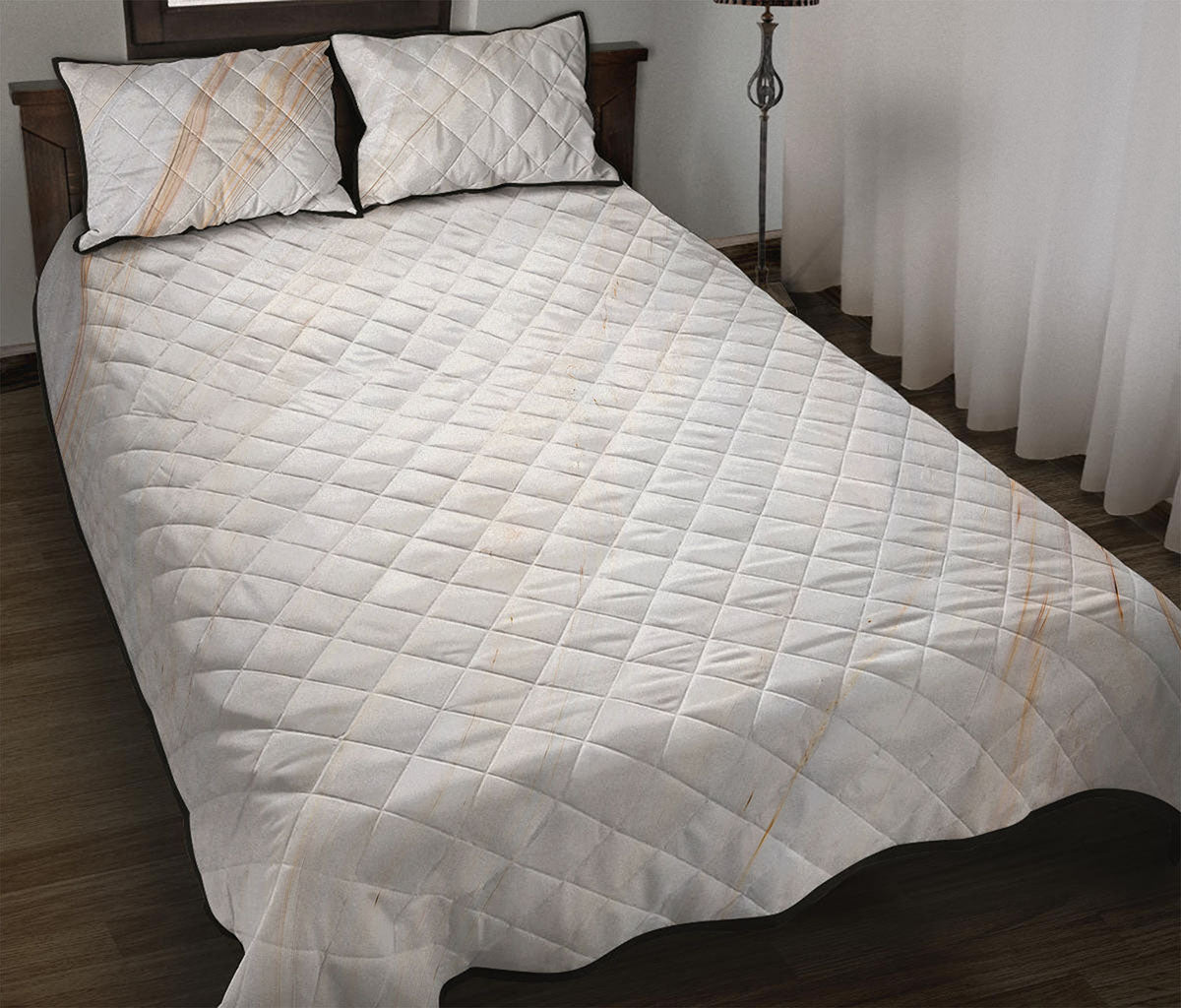 White Brown Smooth Marble Print Quilt Bed Set