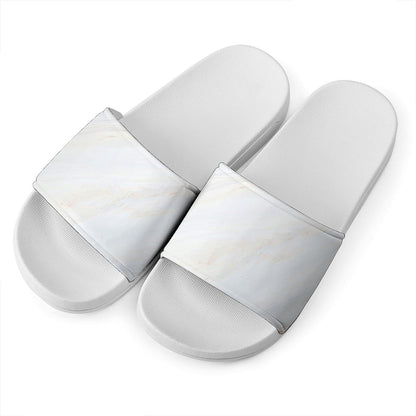White Brown Smooth Marble Print White Slide Sandals