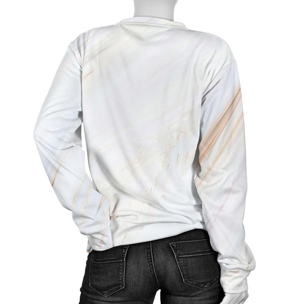 White Brown Smooth Marble Print Women's Crewneck Sweatshirt GearFrost