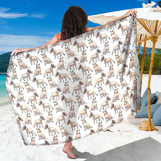 White Bull Terrier Pattern Print Beach Sarong Wrap