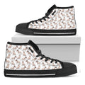 White Bull Terrier Pattern Print Black High Top Sneakers