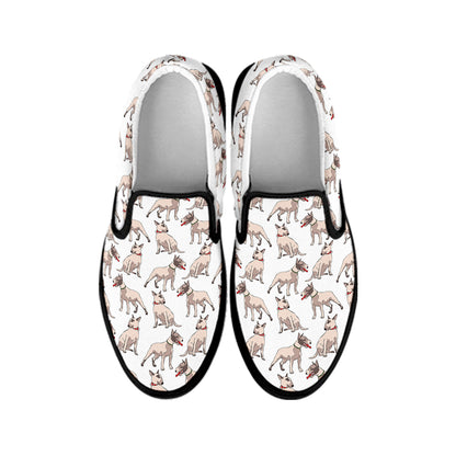 White Bull Terrier Pattern Print Black Slip On Shoes