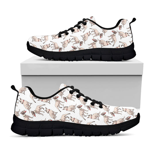 White Bull Terrier Pattern Print Black Sneakers