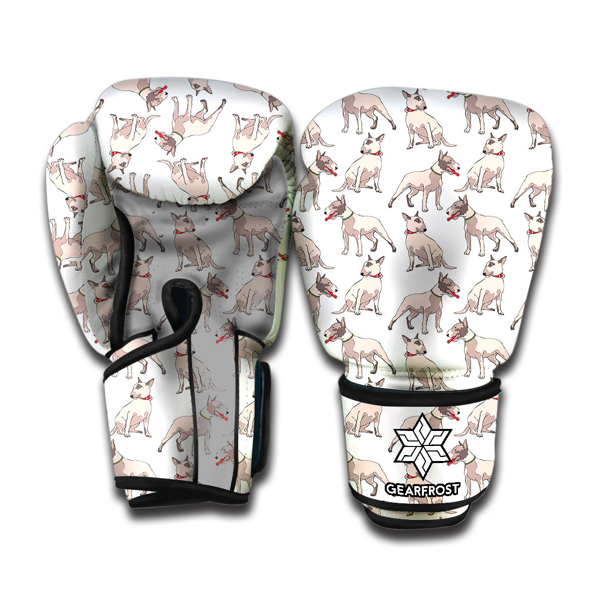 White Bull Terrier Pattern Print Boxing Gloves