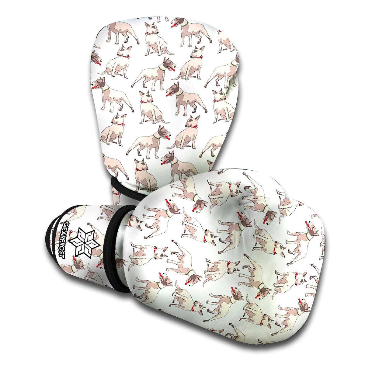 White Bull Terrier Pattern Print Boxing Gloves