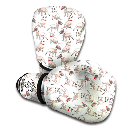 White Bull Terrier Pattern Print Boxing Gloves