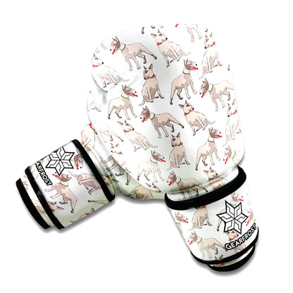 White Bull Terrier Pattern Print Boxing Gloves