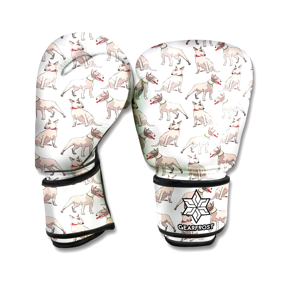 White Bull Terrier Pattern Print Boxing Gloves
