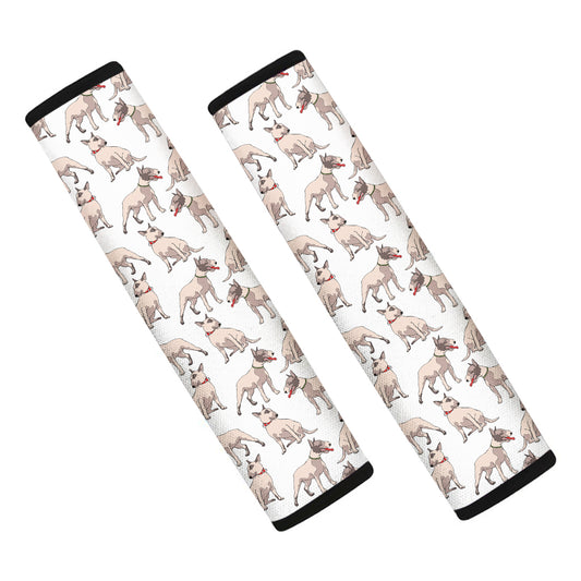 White Bull Terrier Pattern Print Car Seat Belt Covers