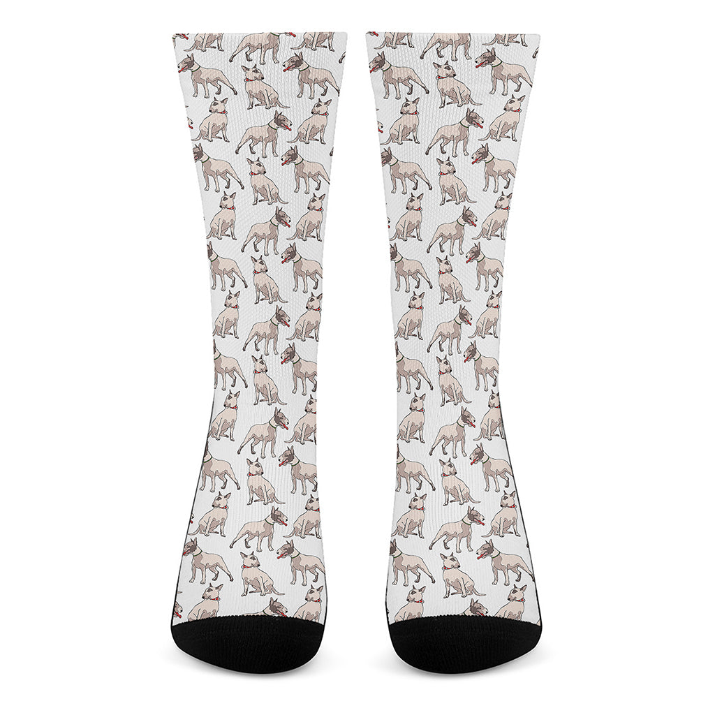 White Bull Terrier Pattern Print Crew Socks