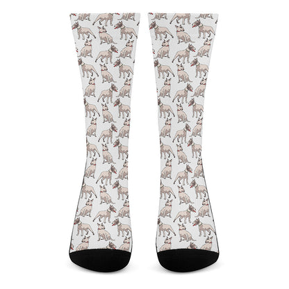 White Bull Terrier Pattern Print Crew Socks