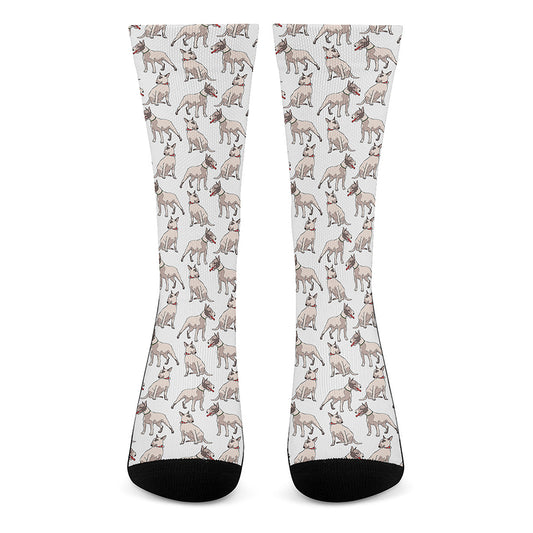 White Bull Terrier Pattern Print Crew Socks