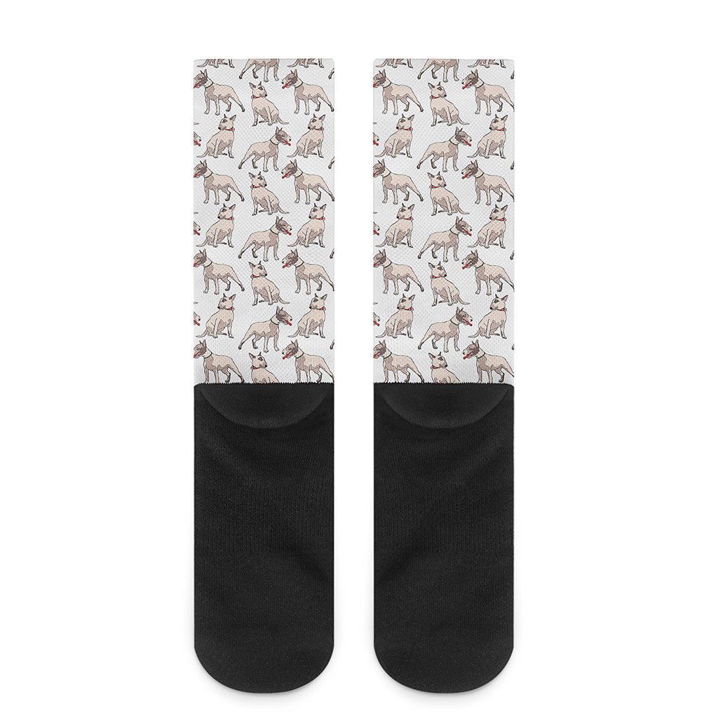 White Bull Terrier Pattern Print Crew Socks
