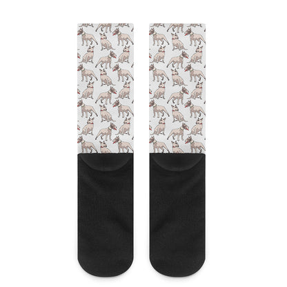 White Bull Terrier Pattern Print Crew Socks