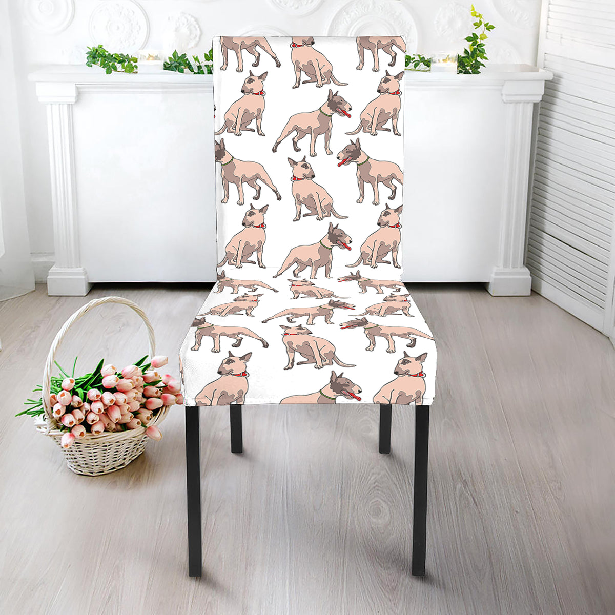 White Bull Terrier Pattern Print Dining Chair Slipcover
