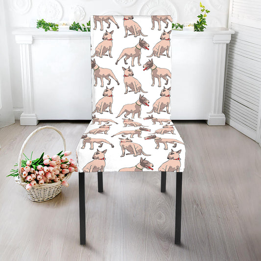 White Bull Terrier Pattern Print Dining Chair Slipcover