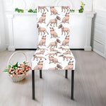 White Bull Terrier Pattern Print Dining Chair Slipcover