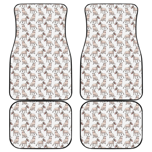 White Bull Terrier Pattern Print Front and Back Car Floor Mats
