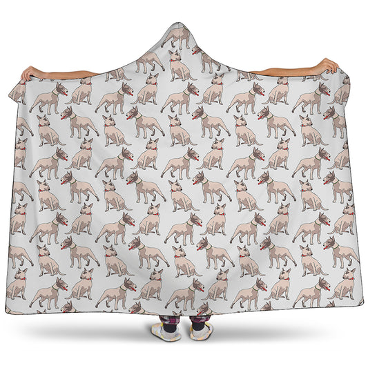 White Bull Terrier Pattern Print Hooded Blanket
