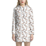 White Bull Terrier Pattern Print Hoodie Dress