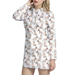 White Bull Terrier Pattern Print Hoodie Dress